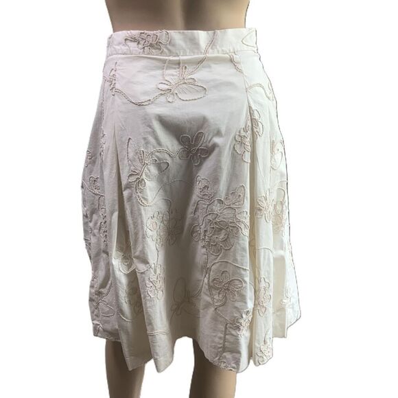 Harvé Benard Cream Floral Embroidery Knee Length A Line Skirt Size 12 - Picture 8 of 12